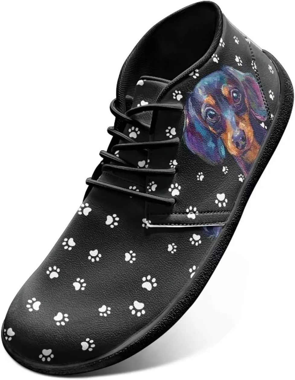 Forchrinse Dachshund on Leopard Print Chukka Boots for Men Leather Loafer Lace up Walking Shoes Lightweight Wide Toe Dress,US 6-14