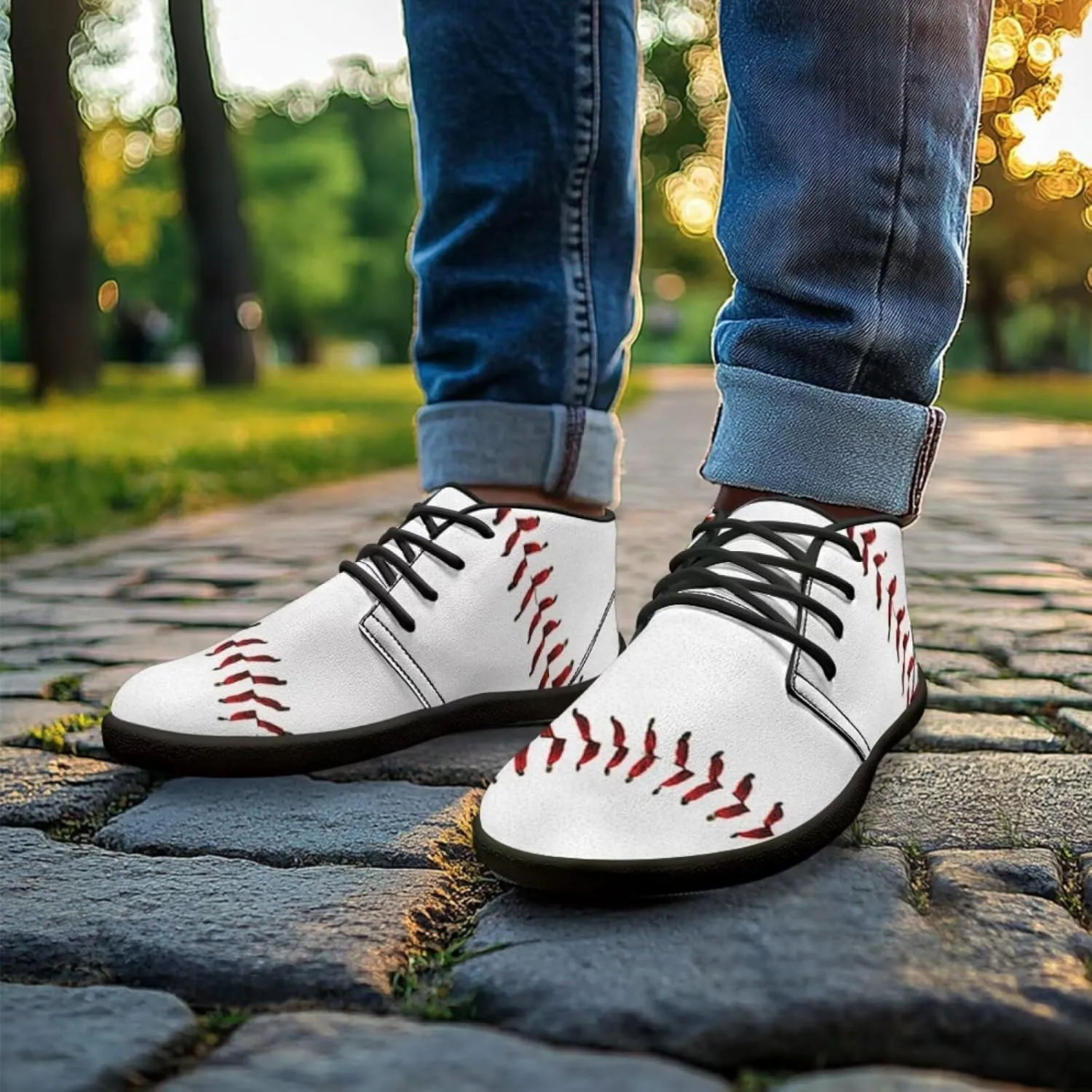 Forchrinse White Baseball Men's Waterproof Boots Mid Top Sneakers Shoes for Men - Causal Sports Fan Baseball Shoes Indoor Outdoor Leather Shoes with Rubber Sole