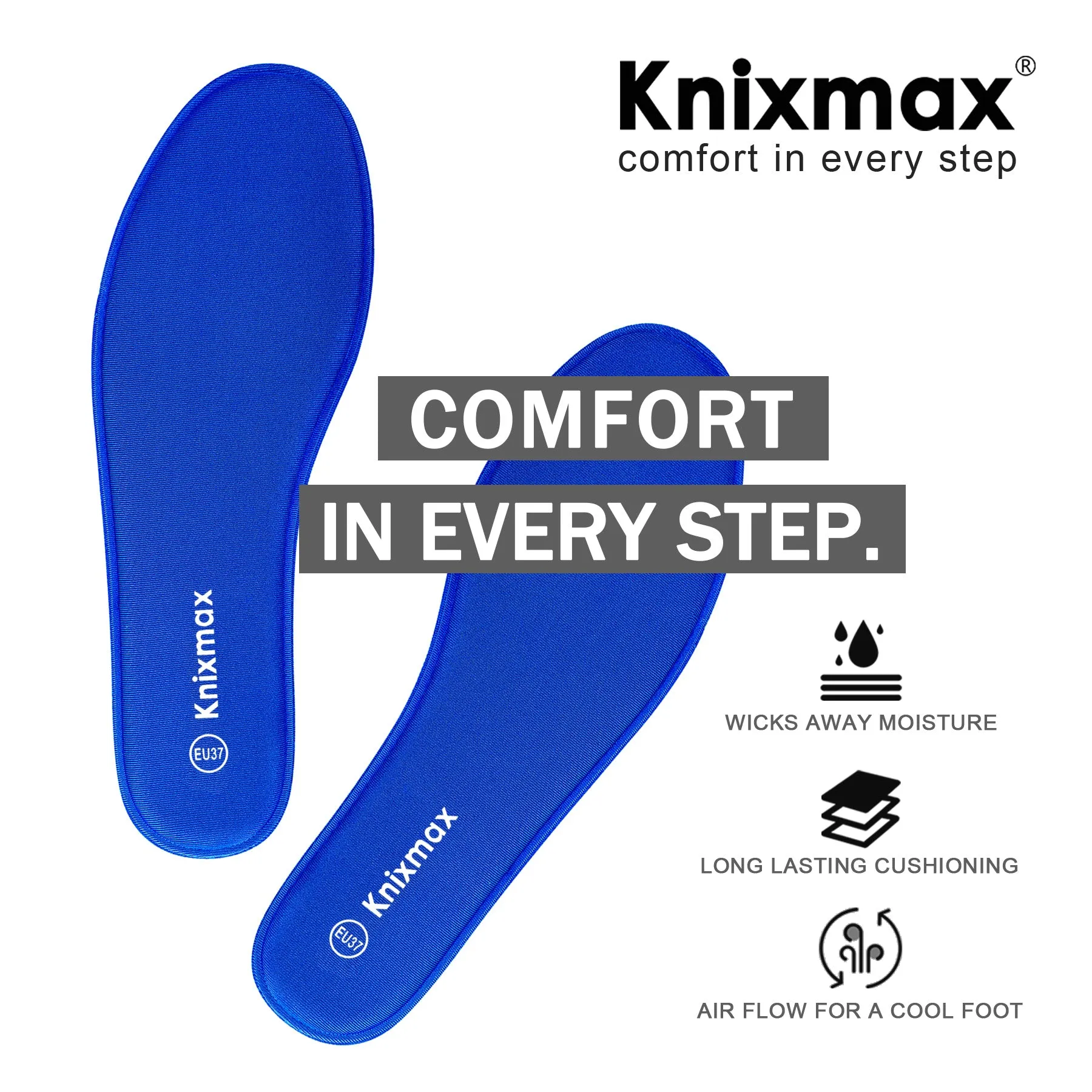 Knixmax Men's Memory Foam Insoles, Navy, for Athletic Shoes & Sneakers