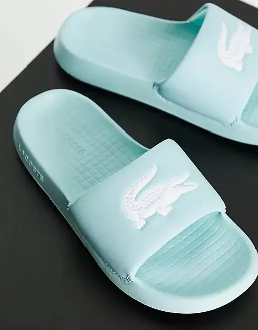 Lacoste Women's Croco 1.0 Synthetic Slides Sandal, Blue