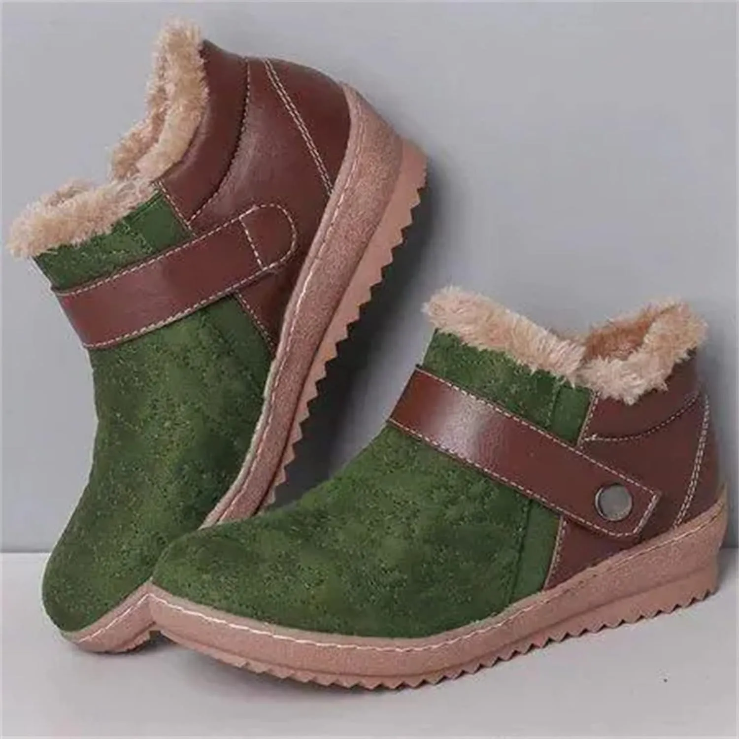 Ladmiple Boots For Women Ankle Booties Winter Snow Boots Warm Comfortable Slip On Outdoor Fur Lined Thickening Walking Shoes