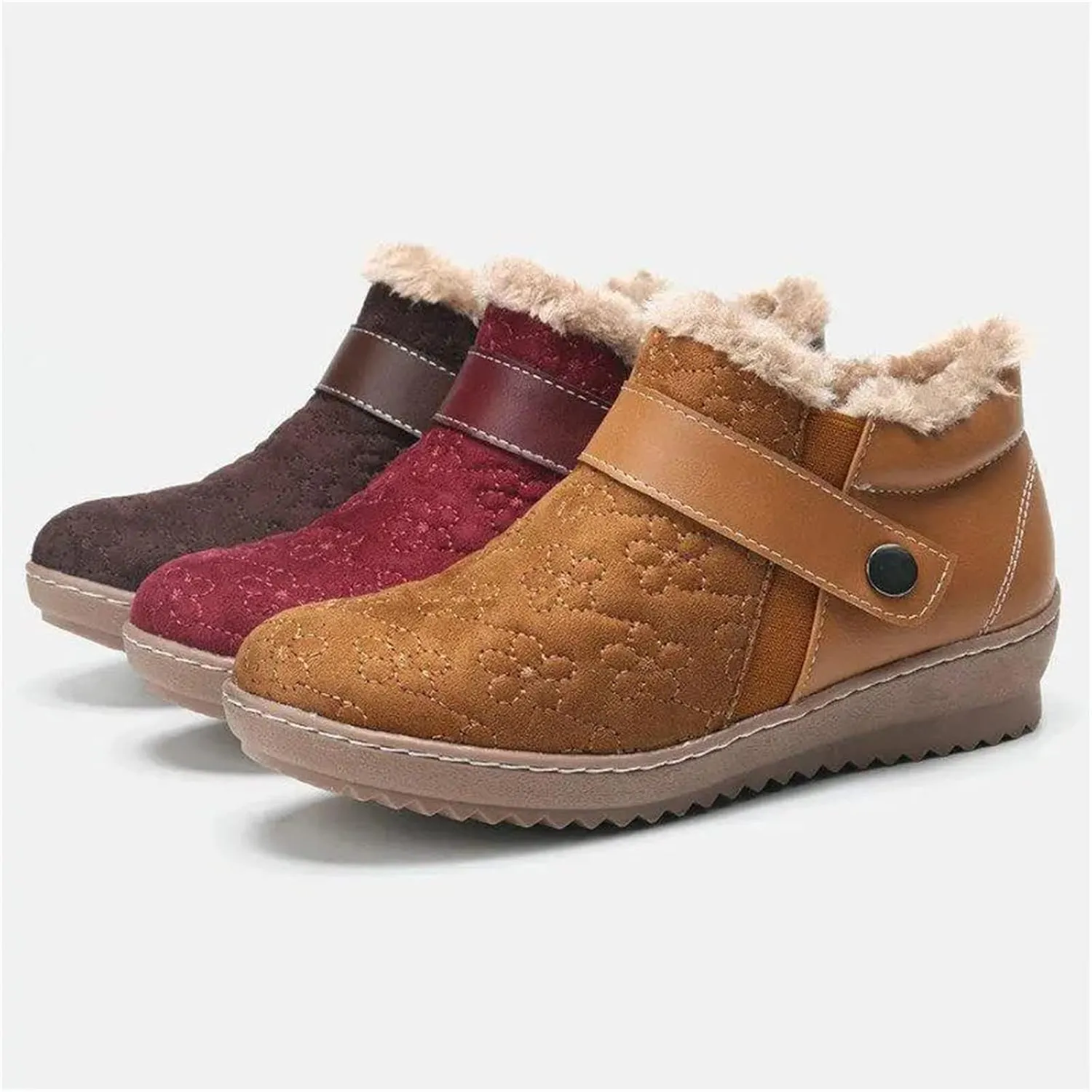 Ladmiple Snow Boots For Women Wide Faux Fur Lined Slip On Winter Warm Ankle Booties Fashion Thickening Outdoor Walking Shoes