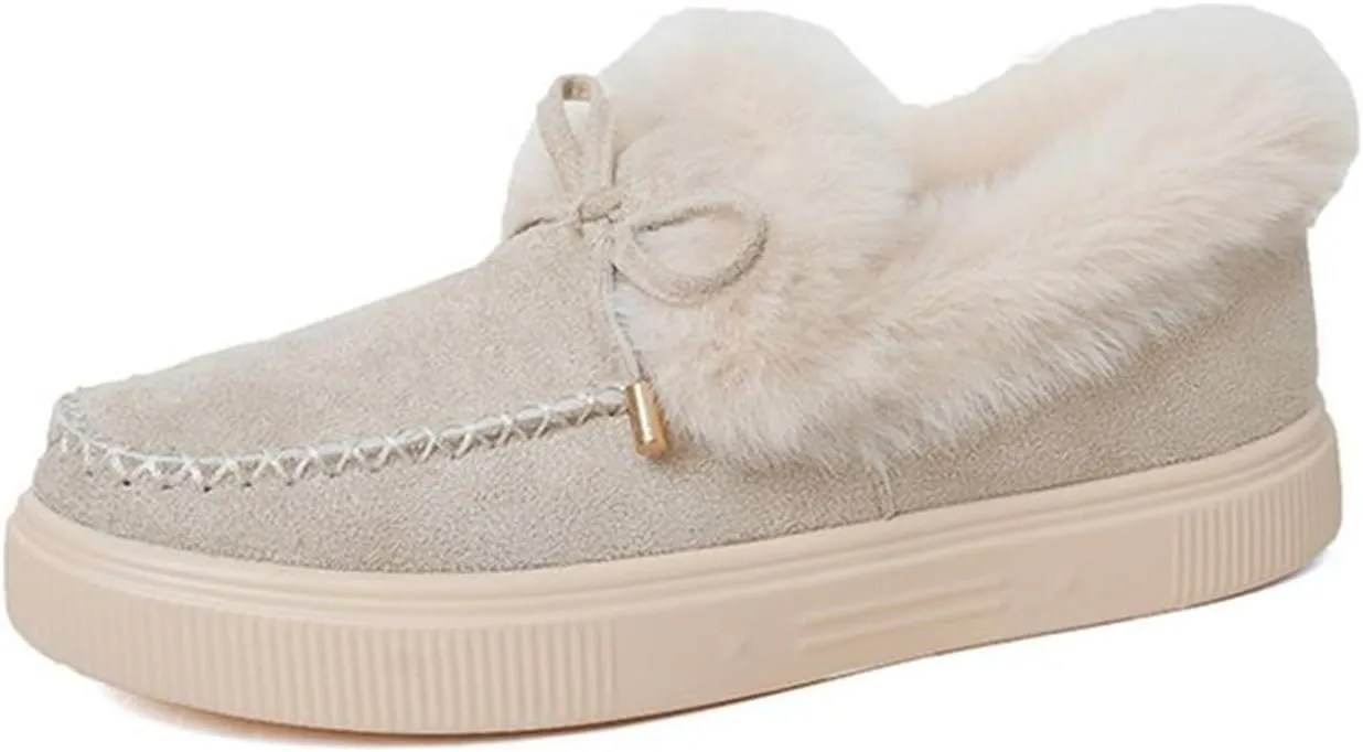 Ladmiple Snow Boots For Women Wide Faux Fur Lined Slip On Winter Warm Ankle Booties Fashion Thickening Outdoor Walking Shoes