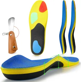 Men Sport Insoles with High Arch Heavy Duty Support Plantar Fasciitis Relief Running Walking, 220 lbs Orthotics Insole Shoes Insert Pads and Shoe Horn fit Sneakers Boot for Standing All Day-2 Pairs L