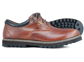 PAINSWICK Mens Waterproof Leather Walking shoes in ELK Brown with rubber sole