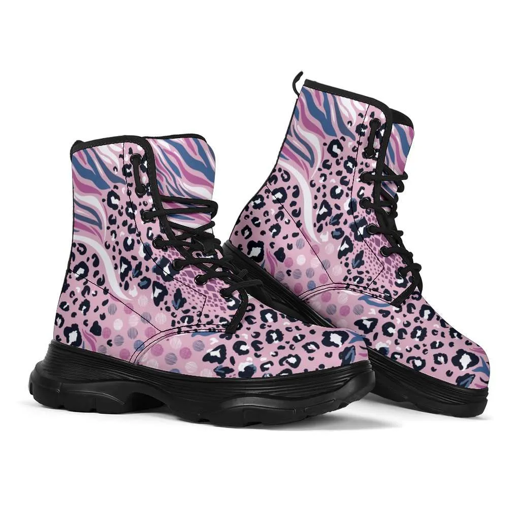 Pink Leopard and Tiger Print 7 Eye Walking Boots