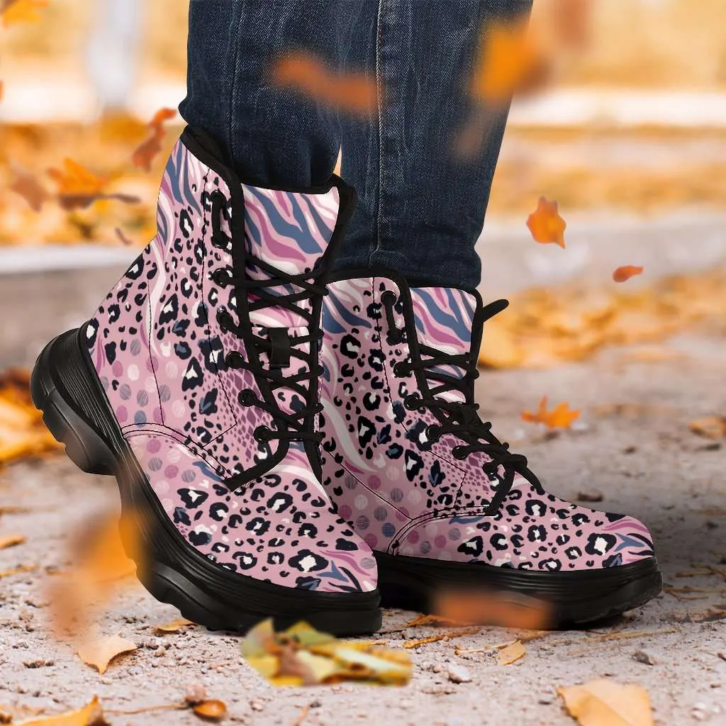 Pink Leopard and Tiger Print 7 Eye Walking Boots