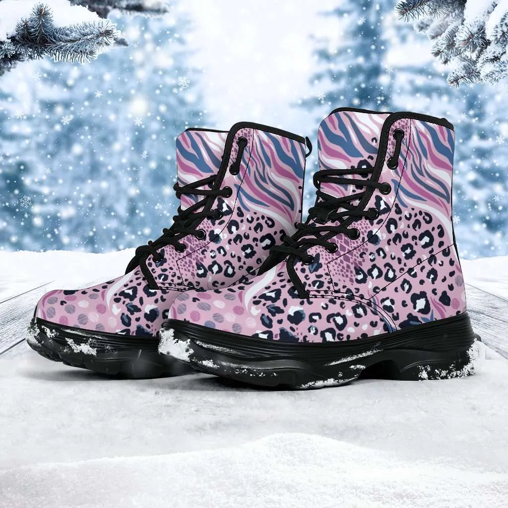 Pink Leopard and Tiger Print 7 Eye Walking Boots