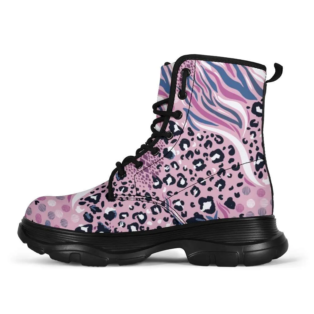 Pink Leopard and Tiger Print 7 Eye Walking Boots