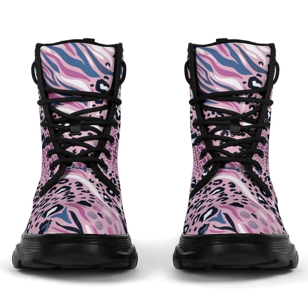Pink Leopard and Tiger Print 7 Eye Walking Boots