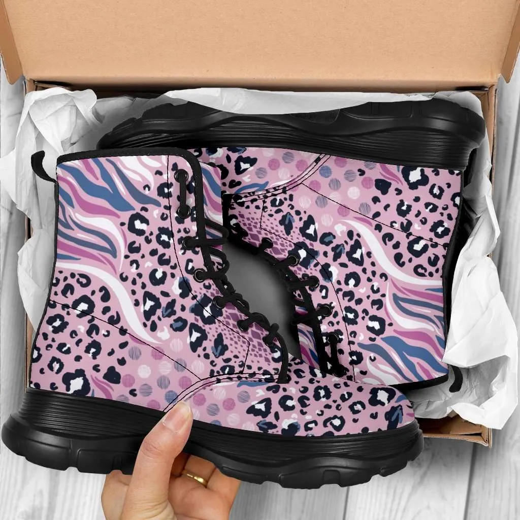 Pink Leopard and Tiger Print 7 Eye Walking Boots