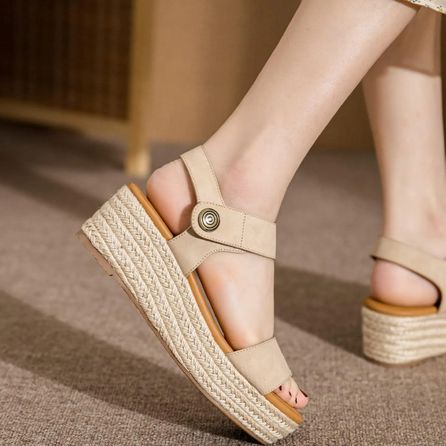 Platform Sandals for Women Summer Open Toe Non Slip Flatform Sandals Dressy Casual Buckle Ankle Strap Slides Sandal for All Occasions: Casual, Work, Party