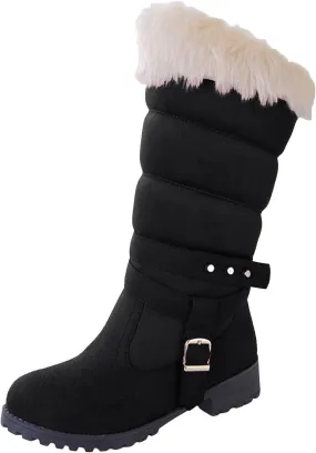 Snow Boots for Women Waterproof, Warm Fur Lining Mid Calf Boots Women Anti Slip Waterproof Hook Loop Comfortable Outdoor Boot Winter Fuzzy Snow Boots with Fur Lined