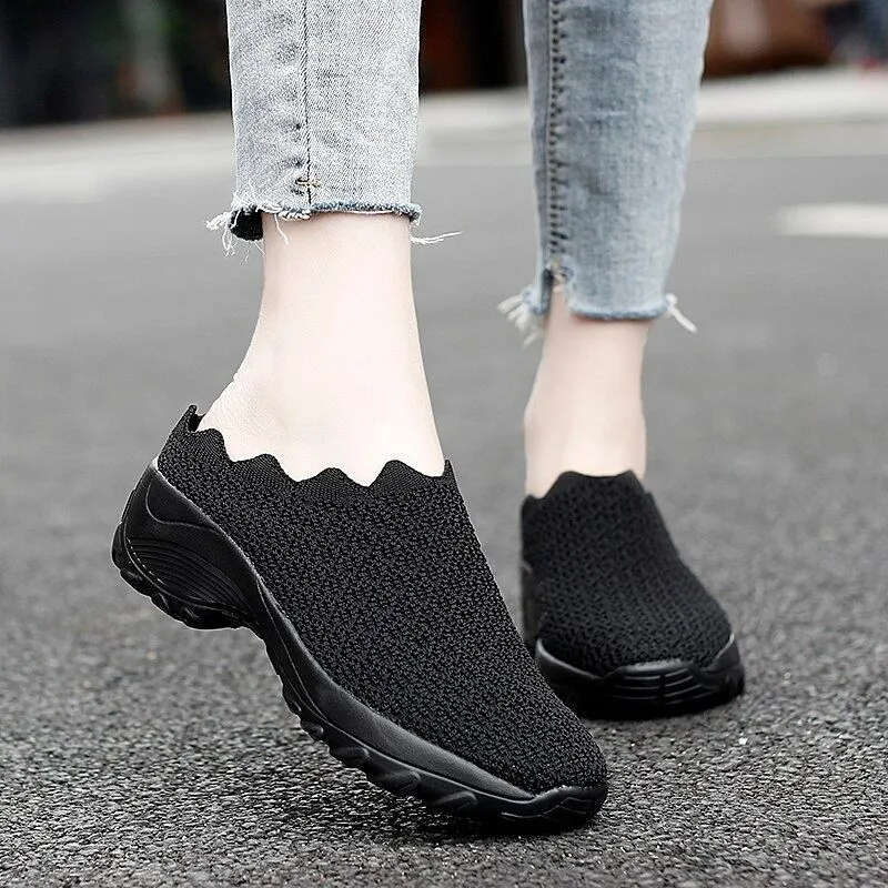 Stroll in Comfort with Owlkay Lazy Wavy Breathable Slip-On Walking Shoes