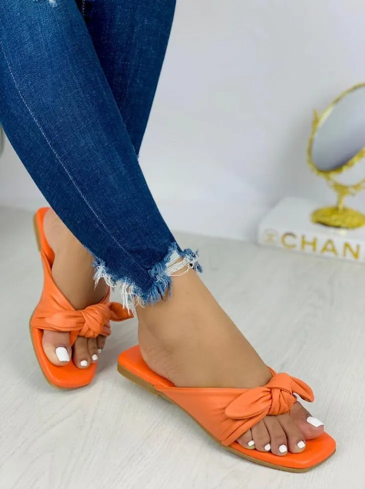 Vibrant Elegance: Luxurious Orange Flat Sandals for Women by Deminis Atelier