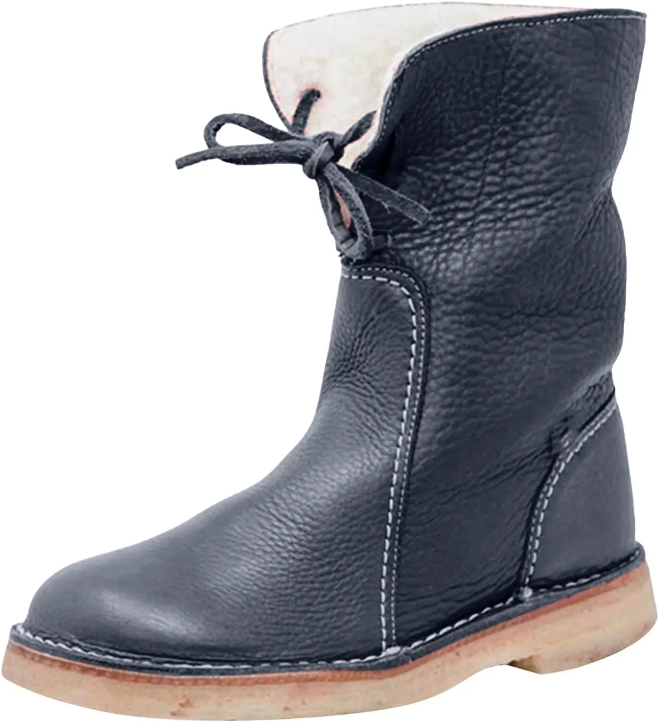 Waterproof Snow Boots for Women, Wide Width Ankle Boots Warm Insulated Faux Fur Lined Waterproof Lace Up Snow Boots Winter Fuzzy Snow Boots Short Ankle Boot with Fur Lined