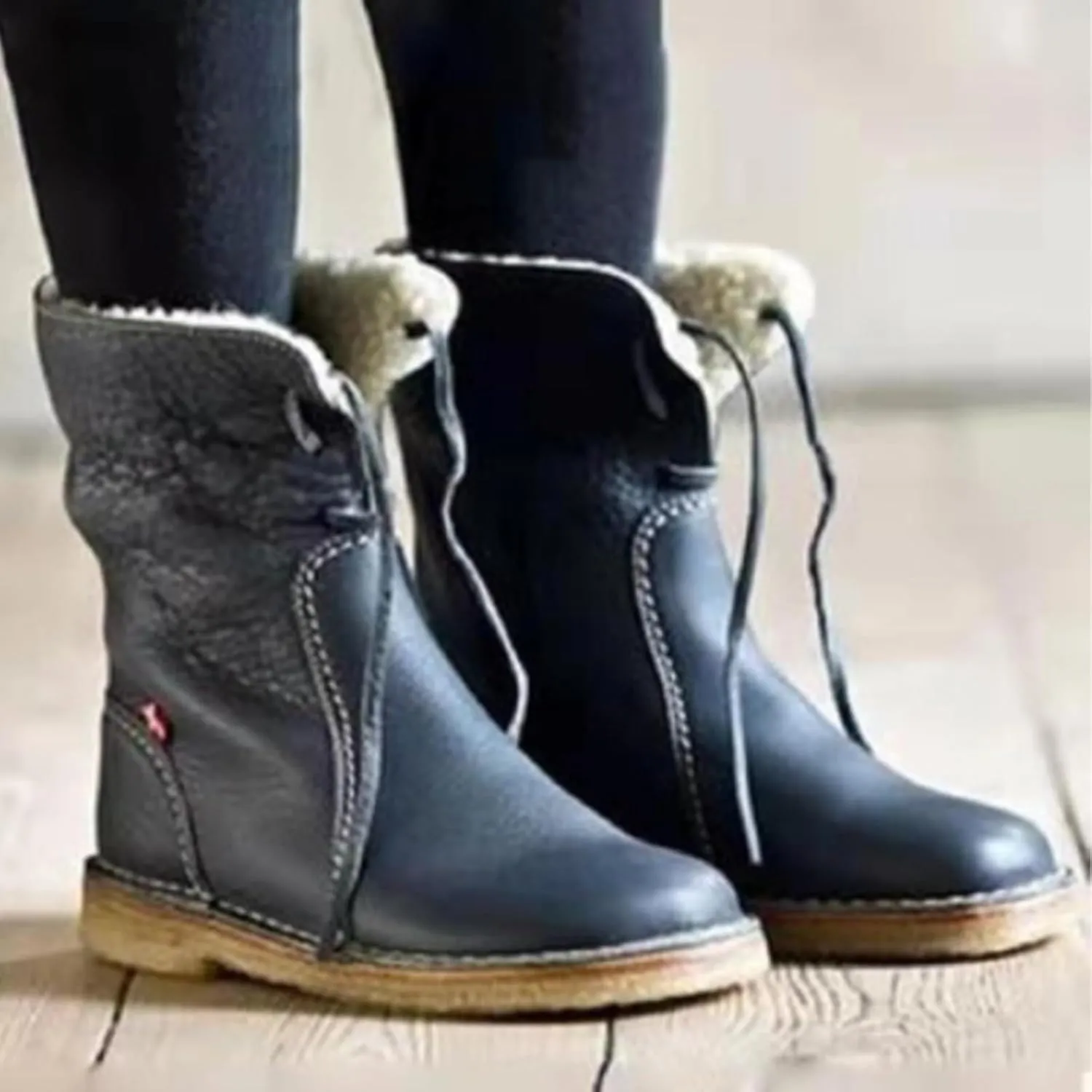 Waterproof Snow Boots for Women, Wide Width Ankle Boots Warm Insulated Faux Fur Lined Waterproof Lace Up Snow Boots Winter Fuzzy Snow Boots Short Ankle Boot with Fur Lined