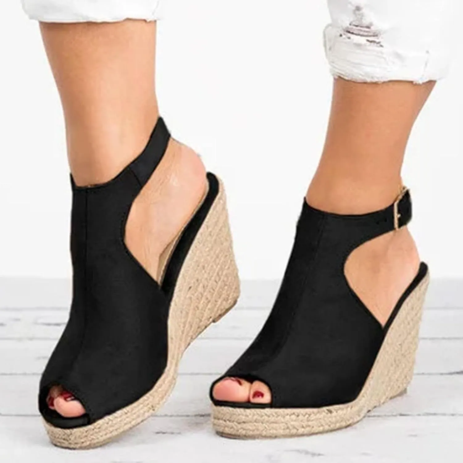 Wedge Sandals for Women Open Toe Orthopedic Casual Platform Espadrilles Summer Casual Dress Shoes Slip on Open Buckle Heels Ankle Strap Outdoor Fashion Sandals