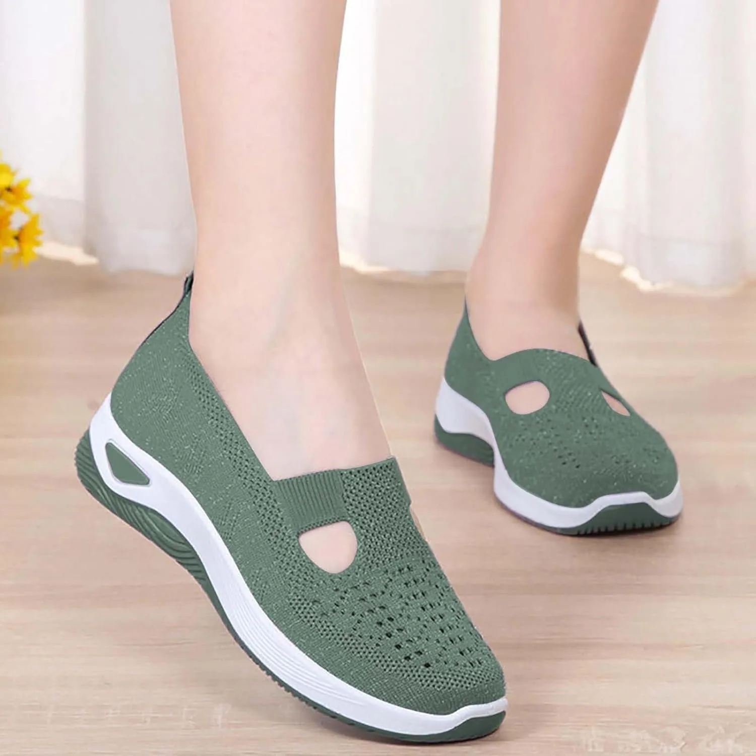 Women's Woven Orthopedic Breathable Soft Shoes Womens Running Shoes Wide Feet Casual Shoes White Platform Sneakers Slip On Tennis Shoe Loafers Dress Shoe